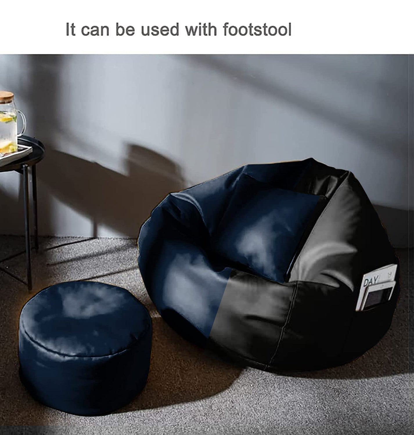 Cozy Rabbit 3-Piece Filled Bean Bag Combo with Footrest & Cushion in Navy Blue Black - view 3
