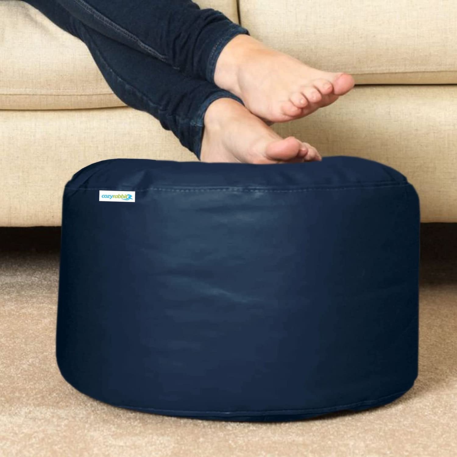 Cozy Rabbit 3-Piece Filled Bean Bag Combo with Footrest & Cushion in Navy Blue - view 5